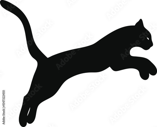 Leaping Abyssinian Cat Silhouette: A Dynamic Outline of the Agile Feline Launching from a Surface, Perfect for Expressing Playful Exploration and Energetic Movement on a Clean White Canvas.