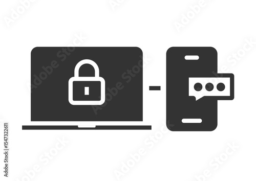 2fa password verification icon vector, 2 factor authentication simple solid sign symbol black white graphic pictogram, laptop computer secure tech via cell phone smartphone sms code on screen image