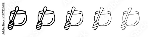 Honey jar with dipper icon flat illustration set logo