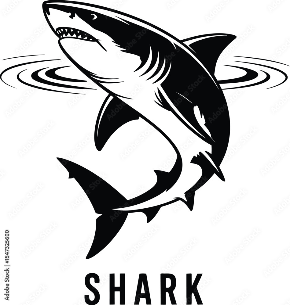Fototapeta premium Shark silhouette vector illustration vector white background.