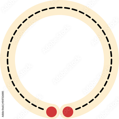 Beige Circle with Dashed Line and Red Dots