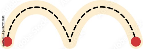 Bouncing Path: Dashed Line with Rounded Ends and Red Dots.