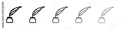 Ink and quill icon flat illustration set logo