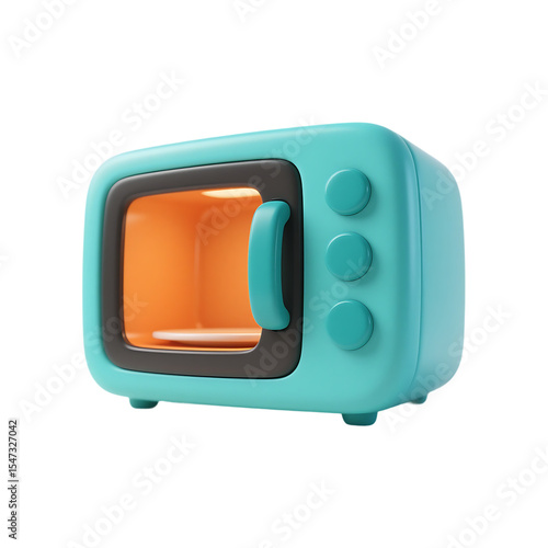 Cartoon microwave oven turquoise 3d render isolated on transparent background