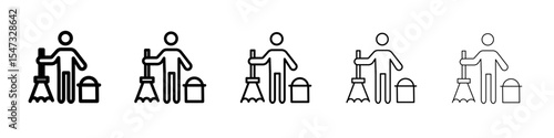 Janitor icon flat illustration set logo
