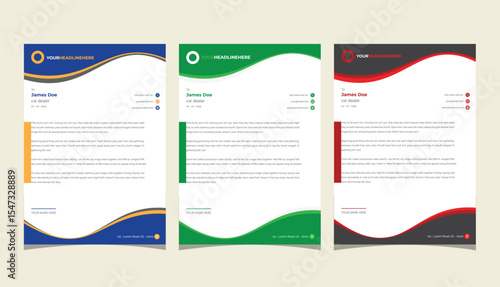 Clean and professional corporate company business letterhead template design with color variation bundle