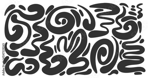 Abstract vector shapes. Organic liquid paint blobs. Organic irregular splashes and random fluid doodles. Simple hand drawn flat elements. Modern asymmetric squiggles on white background.