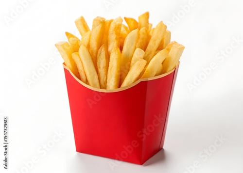 Crispy Golden French Fries in Red Paper Container Isolated Hand Drawn Watercolor Illustration