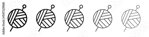 Knit yarn with needle icon flat illustration set logo