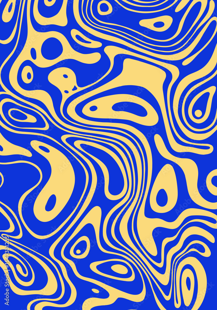 Obraz premium Blue and yellow oil wavy liquid melted marble pattern texture background layout copy space print art ediable