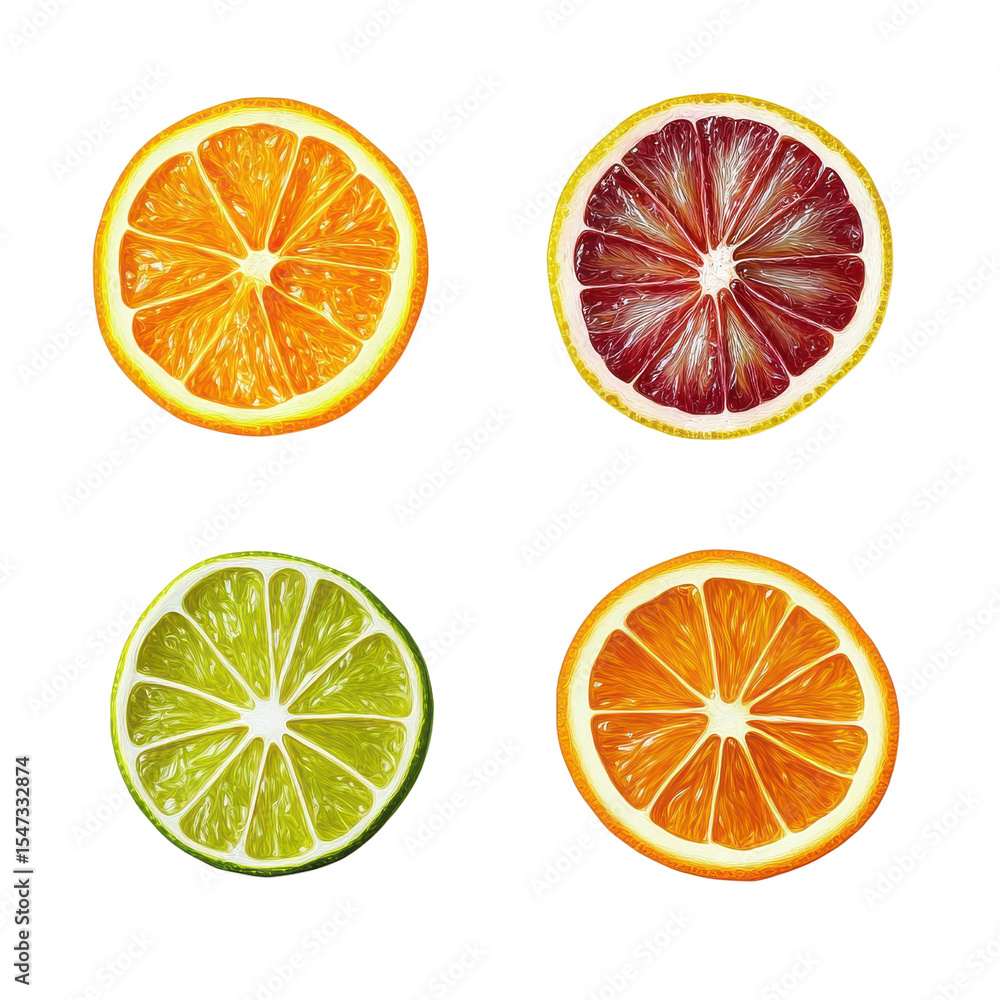 Obraz premium citrus fruit slices vector illustration on white background