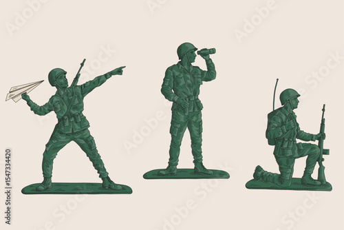 Children's toys plastic soldiers in camouflage with weapons are fighting