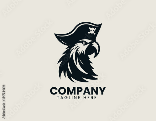 Pirate parrot vector logo illustration design featuring colorful bird head wearing pirate hat within circular frame