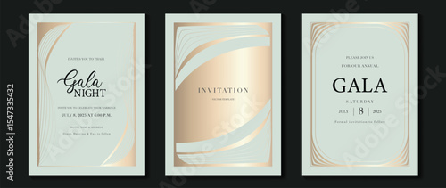 Luxury wedding invitation card background vector. Golden elegant gold wavy lines on light background. Premium design illustration for wedding and vip cover template, banner, poster.