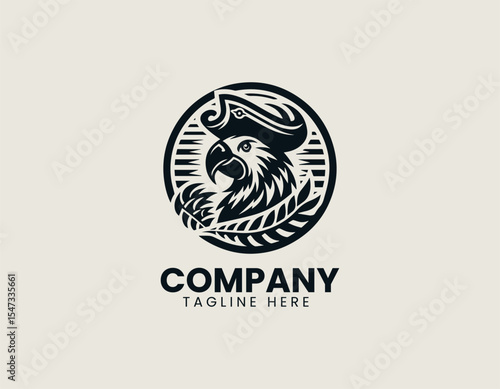 Pirate parrot vector logo illustration design showcasing adventurous bird head within circular emblem