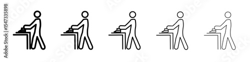 Man iron clothes icon flat illustration set logo