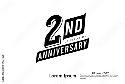 2nd years anniversary celebration emblem. congratulations anniversary black logo badge isolated with ribbons on white background. vector illustration template design for web banner.
