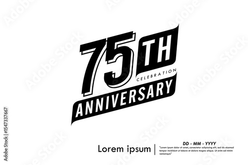 75th years anniversary celebration emblem. congratulations anniversary black logo badge isolated with ribbons on white background. vector illustration template design for web banner.