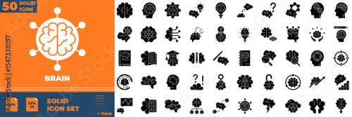 Brain Solid Editable Icons set. Vector illustration in modern thin solid style of brain icons: memory, mind, imagination, etc