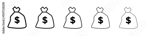 Money bag icon flat illustration set logo