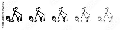 Mopping floors icon flat illustration set logo