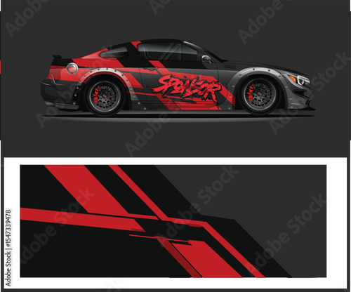 Sponsor Car Wrap Design with Red and Black Graphics for Racing