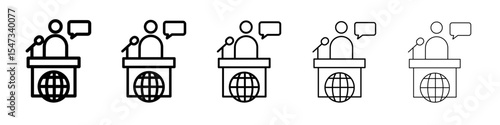 News presenter on TV Show icon flat illustration set logo