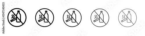 No alcohol and cigarettes icon flat illustration set logo