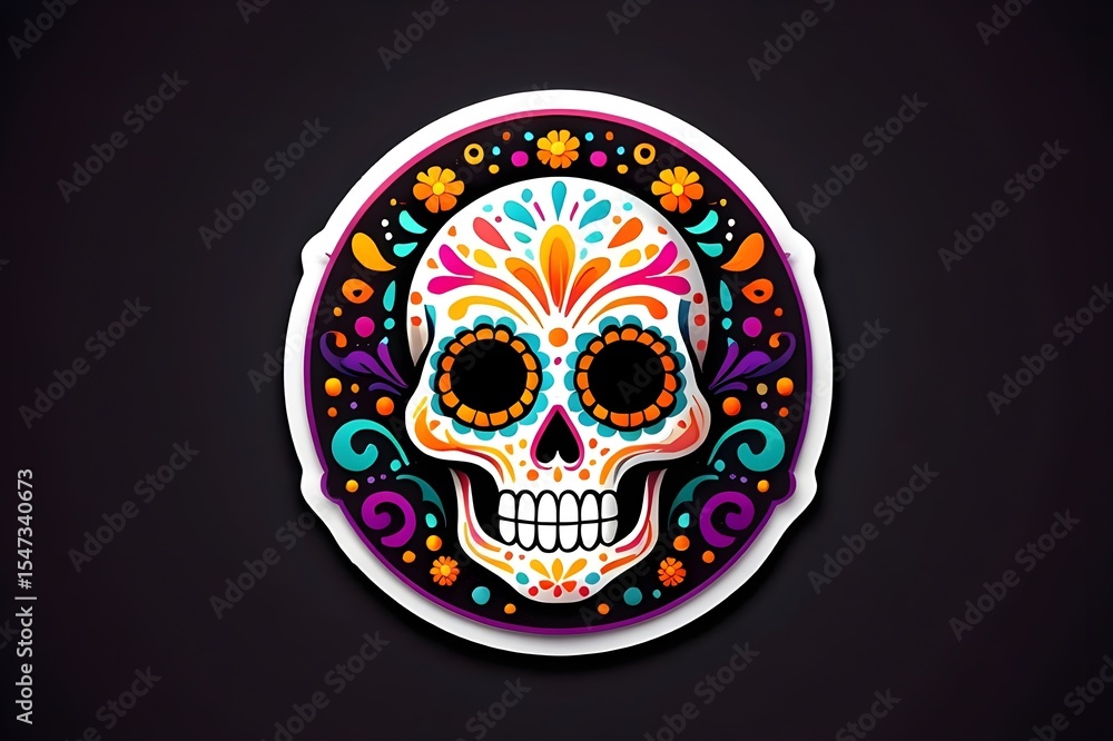 Fototapeta premium Colorful Sugar Skull Illustration for Day of the Dead Celebration