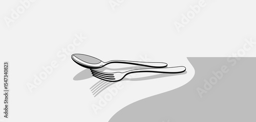 Simple Minimalist Spoon and Fork Illustration