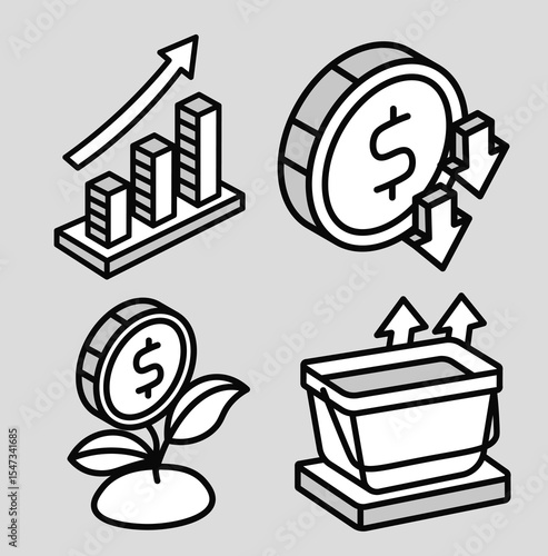Monetary and Finance Icon Illustration Set