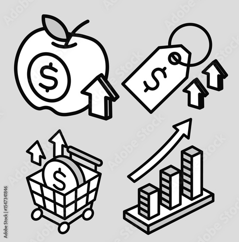 Monetary and Finance Icon Illustration Set