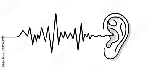 Sound Wave Entering Human Ear Simple Line Art Illustration
