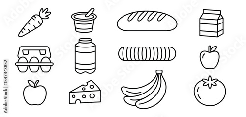 Grocery Food Icons Line Art Vector Illustration