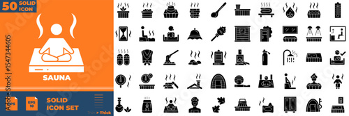 Sauna Solid Editable Icons set. Vector illustration in modern thin solid style of sauna icons: steam, wood baptistery, massage, etc