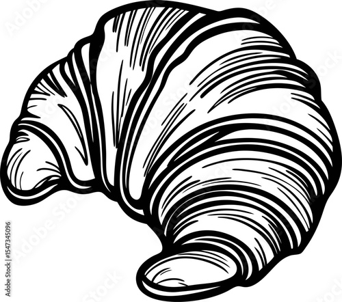Hand drawn vintage croissant isolated engraved bakery pastry illustration with detailed lines and rustic