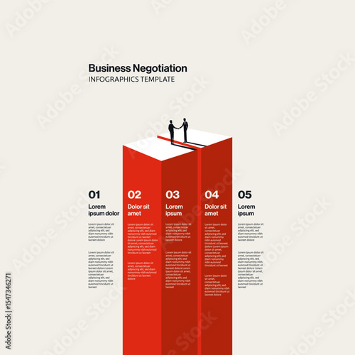 Business Negotiation Infographics Template with Minimal Illustration of a Handshake. Editable eps10 Vector.