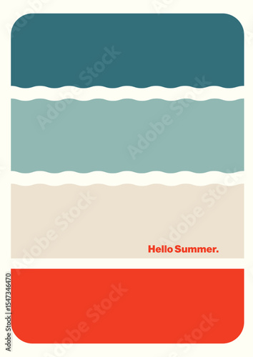 Summer Postcard Template with Abstract Seaside Shapes and Minimalist Design Palette. Editable Printable eps10 Vector Illustration.