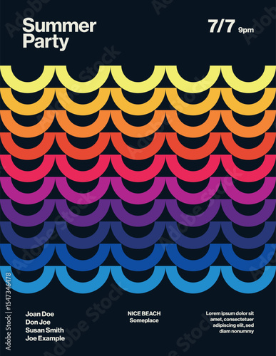 Summer Party Poster Template with Rounded Rectangles. Editable Printable Abstract eps10 Vector Illustration.