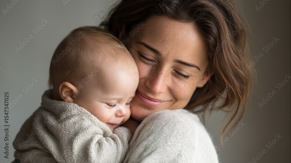 Mother Holding Adorable Baby Close with Tenderness in Warm Lighting Indoors Mother Holding Adorable Baby Close with Tenderness in Warm Lighting Indoors
