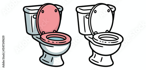 Cartoon Illustration of a Toilet with and without Color