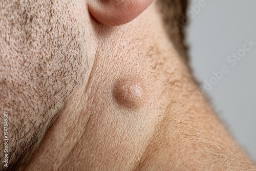 Close-up view of a skin lesion on a person's neck.