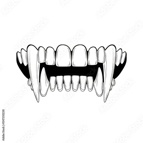 Sharp vampire fangs and teeth set isolated on transparent background