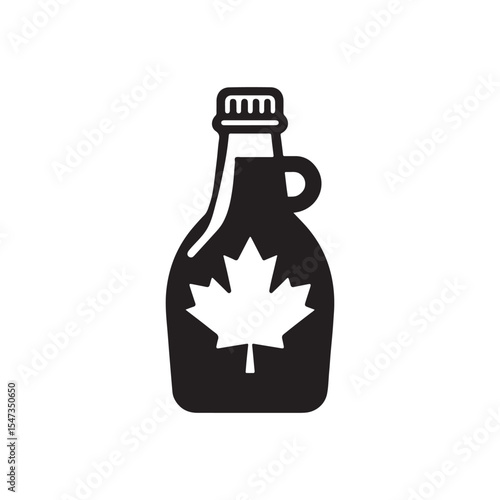 Minimalist Black and White Maple Syrup Bottle Icon with Maple Leaf Emblem