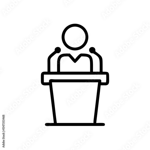 Line Icon of Speaker at Podium with Microphones Representing Public Speaking or Presentation