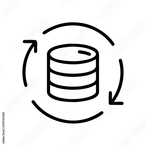 Line Icon of Data Synchronization with Circular Arrows Around Database Stack