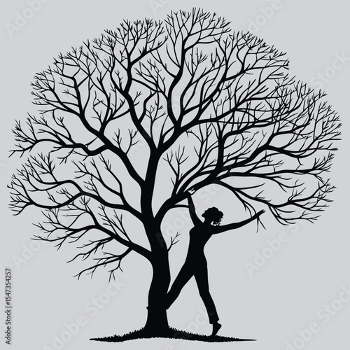 Human Tree with Branch Arms silhouette vector design art and illustration