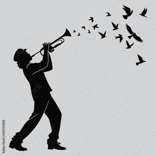 Trumpet Birdsong Magic silhouette vector design art and illustration