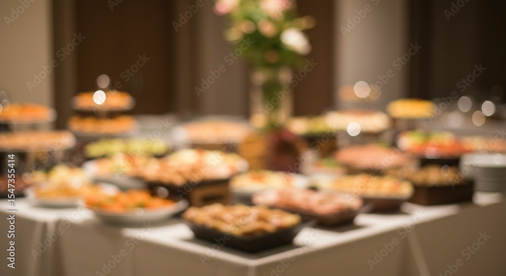 Blurred buffet table with foods Blurred buffet table with foods