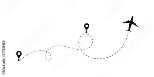 Vector Set of Airplane Flight Routes with Dotted Line Trails – Dynamic Aircraft Path Illustrations for Global Travel Maps, Navigation Interfaces, and Aviation-Themed Designs”